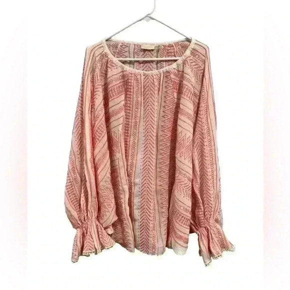 Ramy Brooke New York Oversized Balloon Sleeve Textured Beachy Blouse Shirt S - Picture 1 of 7